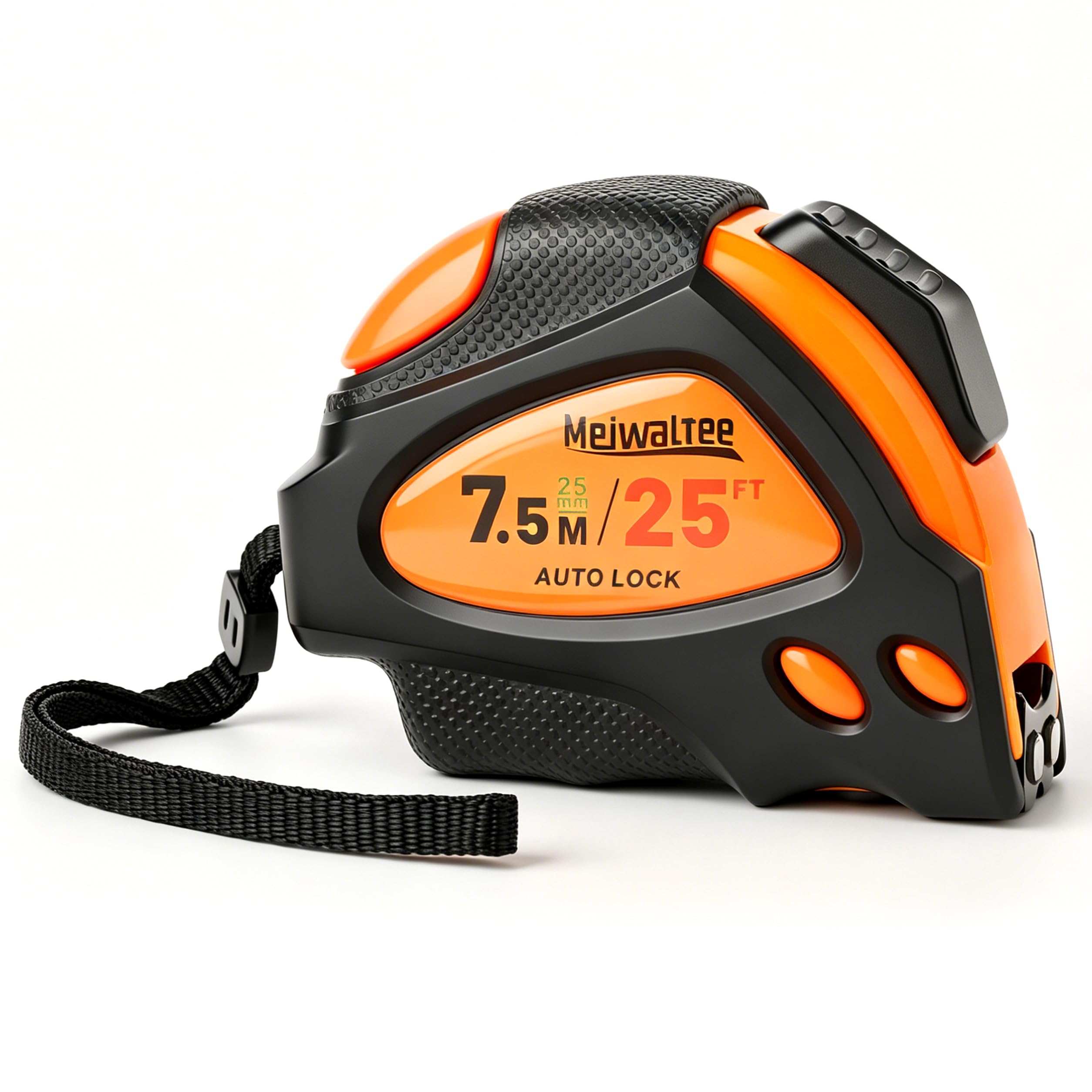 Meiwaltee Self-Lock 25Ft-1 In Blade Width Tape Measure, 7.5M Double Release Buttons Metric&Imperial Measurement With Fraction Markings, Nylon Reinforced Blade, Magnetic Hook&Rubber Protective Case