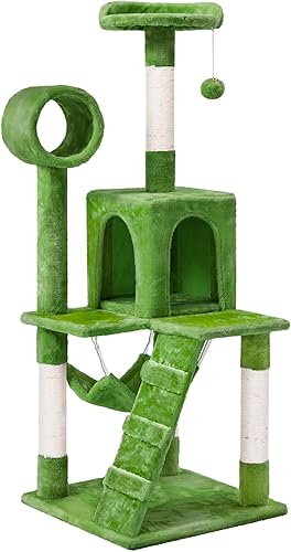 Topeakmart 51 pulgadas de altura para gatos condominio de varios niveles para gatos muebles de casa con hamaca y poste rascador Topeakmart 51 pulgadas de altura para gatos condominio de varios niveles para gatos muebles de casa con hamaca y poste rascador