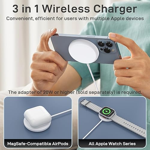 Miniatura 2 de DoHonest Cargador inalámbrico magnético 3 en 1, almohadilla de carga rápida de 15 W para iPhone 1615141312, AirPods y Apple Watch, diseño compacto,