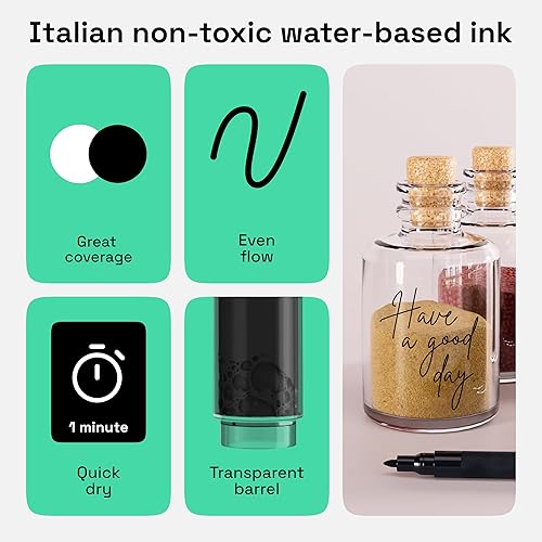 Miniatura 4 de ARTISTRO 2 bolígrafos de pintura acrílica negra para pintura de roca, cerámica, madera, vidrio, metal, plástico, 0.028 in, punta extrafina, ideales