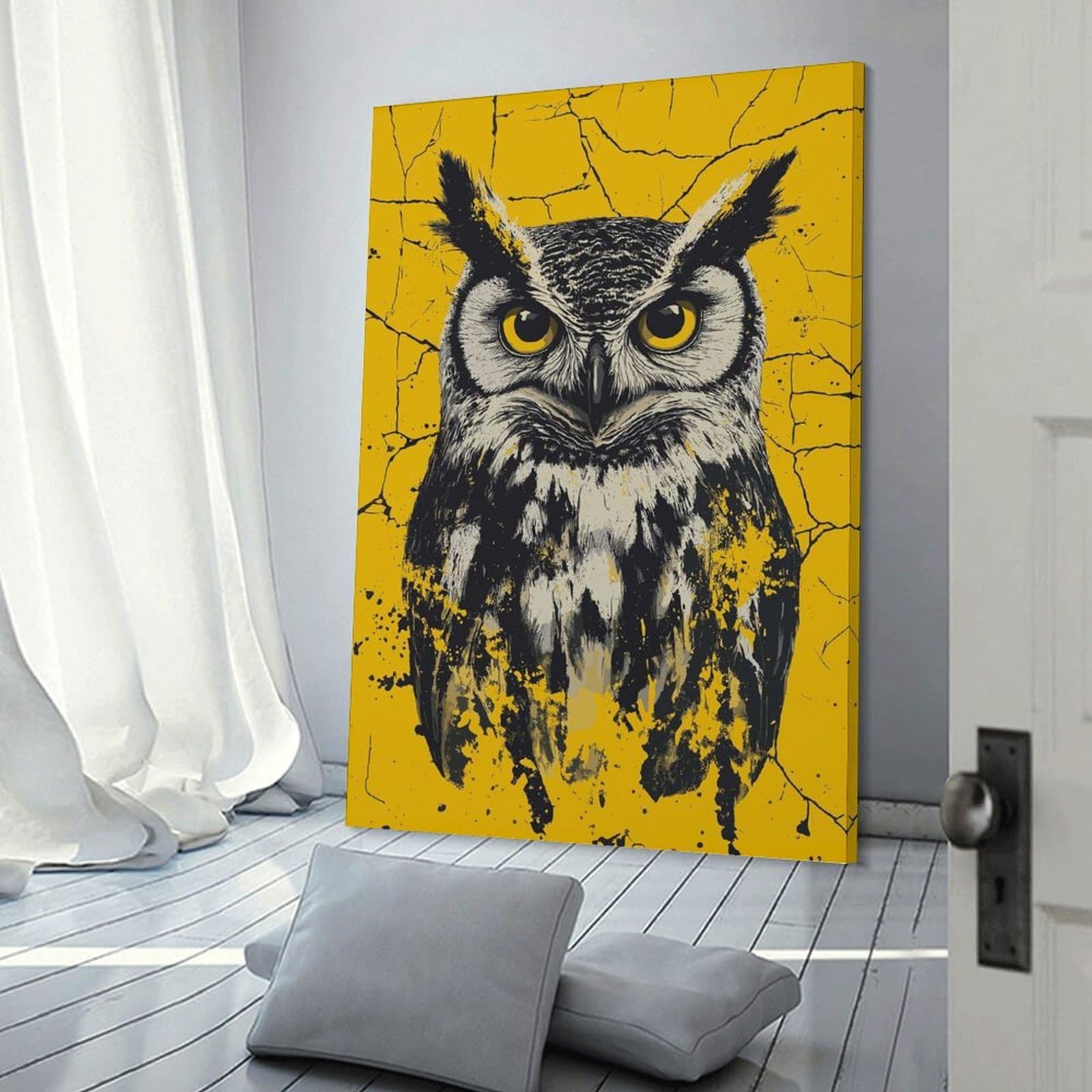 Junmoney Owl Home Decor Wall Art, 20x30inch(50x75cm), for Bedroom, Lounge Or Dressing Area, Canvas Wall Decor for Personal Spaces
