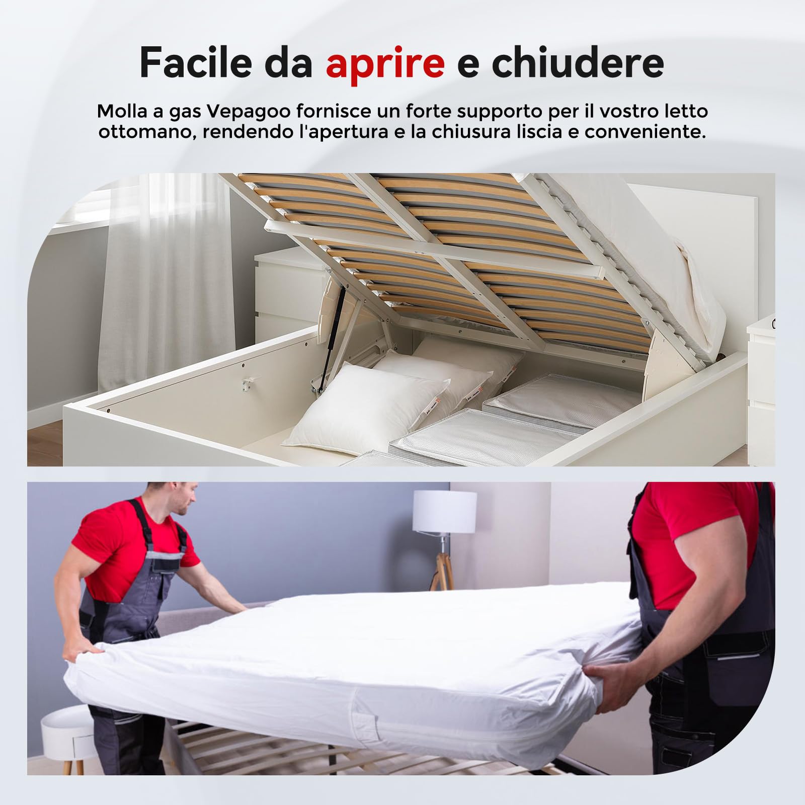 Vepagoo Molla A Gas 500MM 1000N/100KG, Ammortizzatore A Gas Per Cassette Da Letto, Porte, Portelli Da Pavimento, Finestre A Capannone E Altri Carichi Pesanti, Occhiello 8mm (Connettore M8)