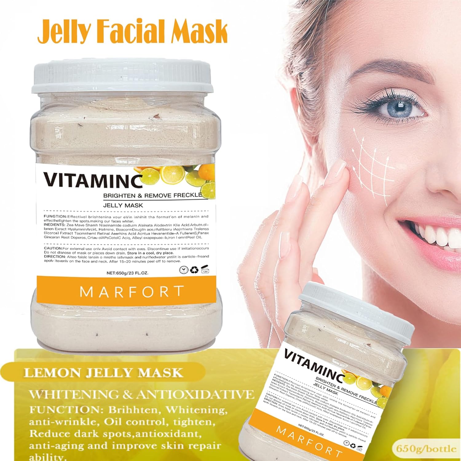 Jelly Mask for Facials Peel-Off Powder Hydrojelly Mask Peel Off Face Masks SkinCare Combination with Professional Skincare Spa Moisturizing & Hydrating 23 Fl Oz (Vitamins C)