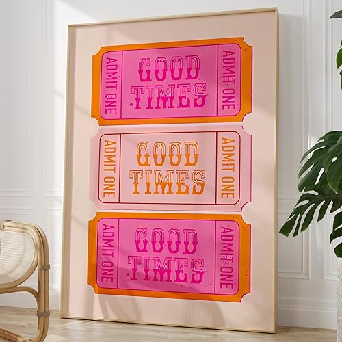 Good Times Ticket Print Funky Bar Art Pink Preppy Arte de pared de moda estético Bar Carteles Preppy Funky Decoración de pared Lienzo rosa de moda