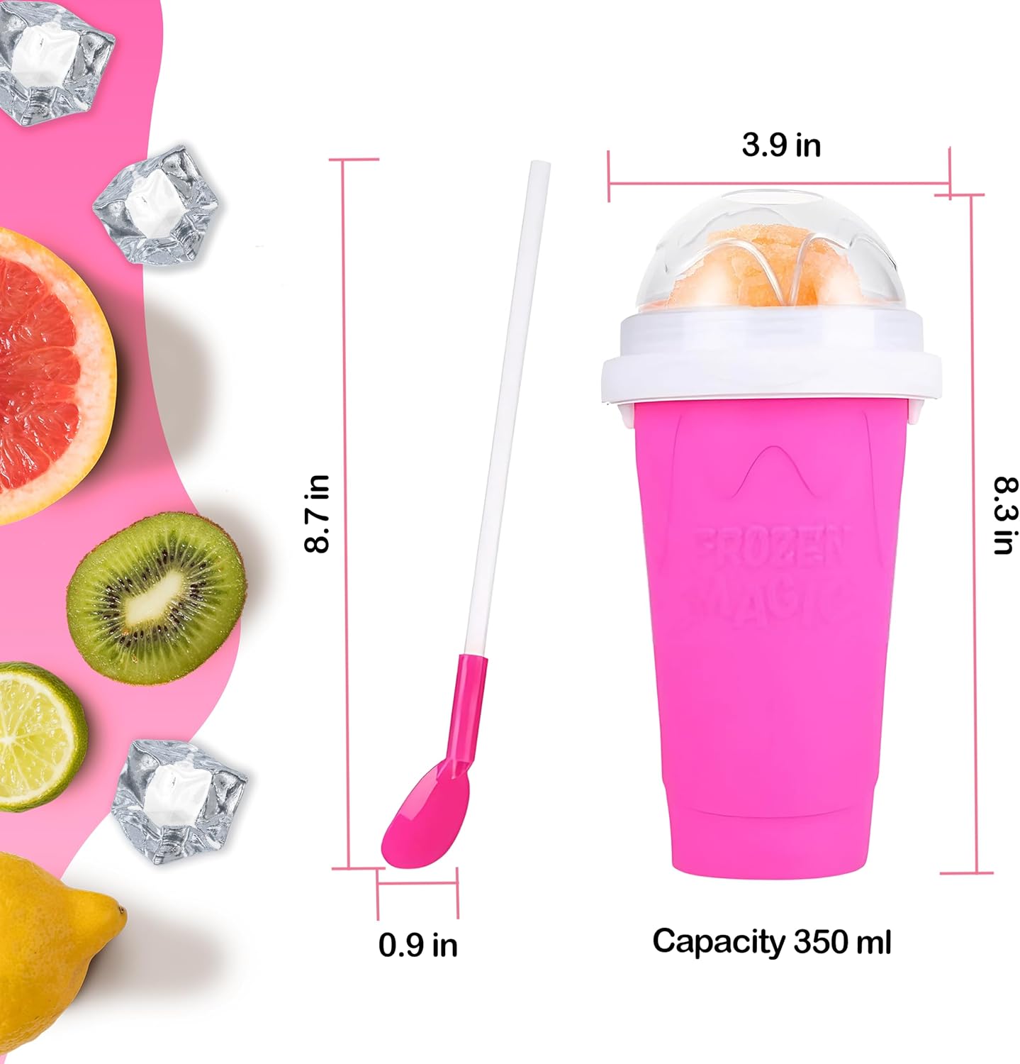 Slushy Cup & Slushy Maker Portable Smoothie Slushie Squeeze Cup for Juices, Milk and Ice Cream Make, Double Layers Silica with Lid & Straw for Kids, Friends & Family (PINK, STANDARD SIZE) image 2