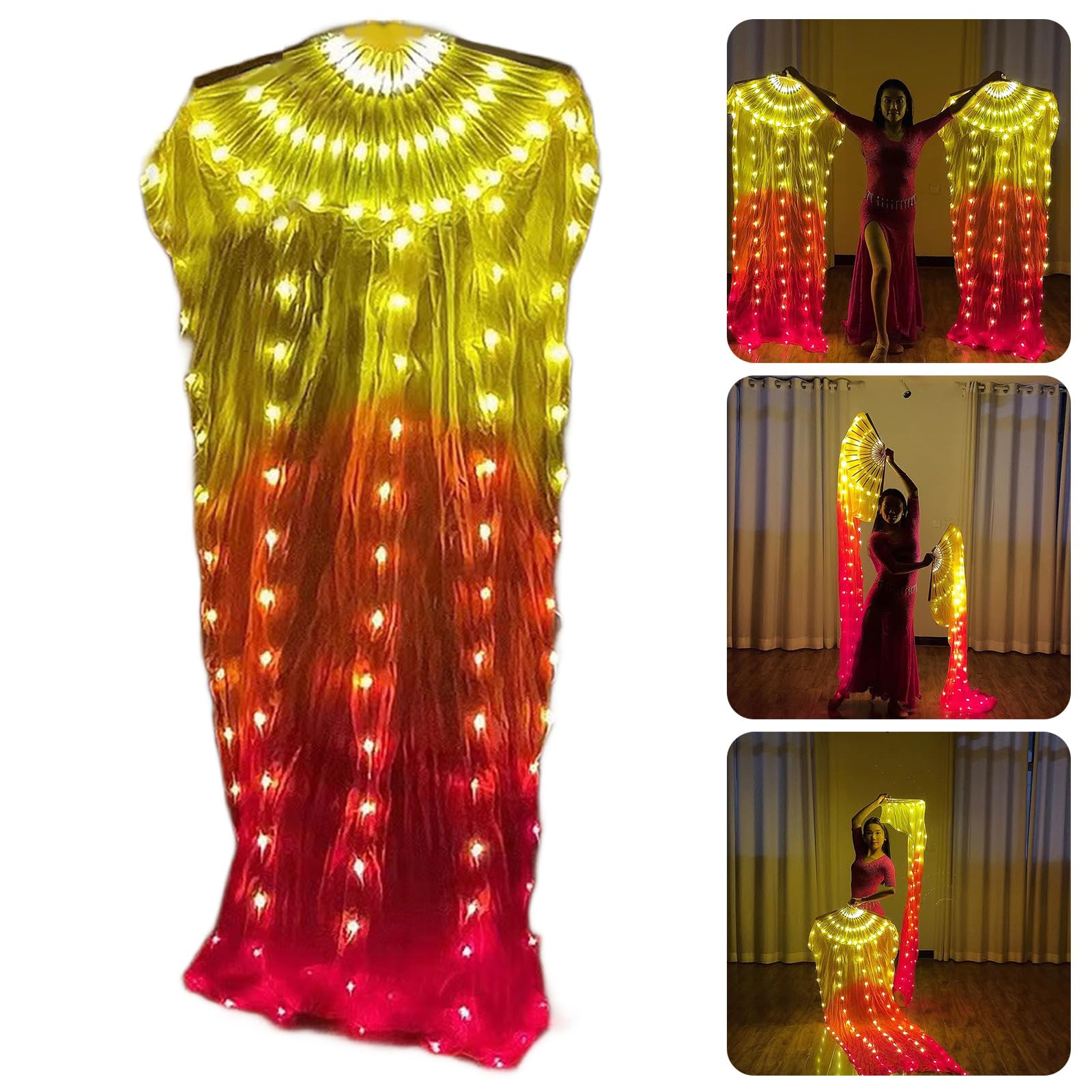 Ventaglio danza del ventre lungo 1, 8 m ricaricabile per spettacoli teatrali danza del ventre e fotografia creativa Forniture per feste ballo Ventilatore a LED per appassionati feste