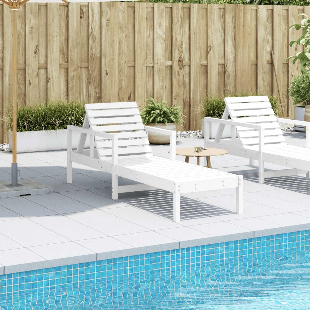 Lettino prendisole bianco in legno di pino massiccio, 199,5 x 62 x 55 cm, regolabile, con schienale, per giardino, terrazza, balcone, piscina, per rilassarsi e prendere il sole
