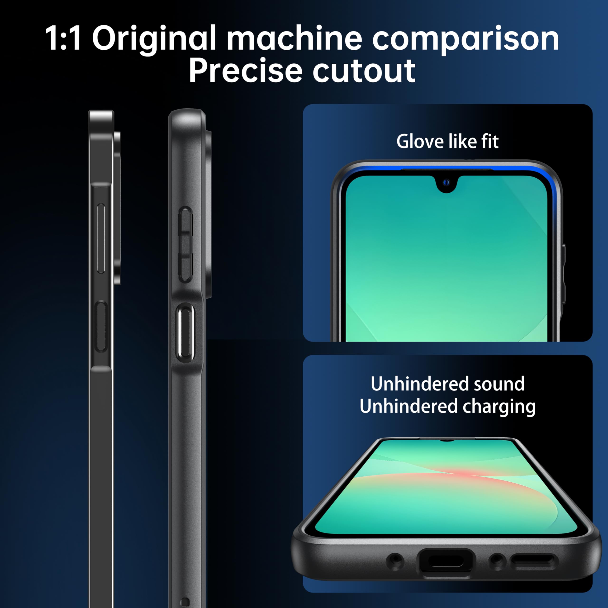 FLLAO Opaca Cover Compatibile con Samsung Galaxy A26 5G con 2 Vetro Temperato, [Della Fotocamera Protezione] Anticaduta Antiurto Anti-Graffio Anti-Impronte Hard PC Glassata Custodia Nero