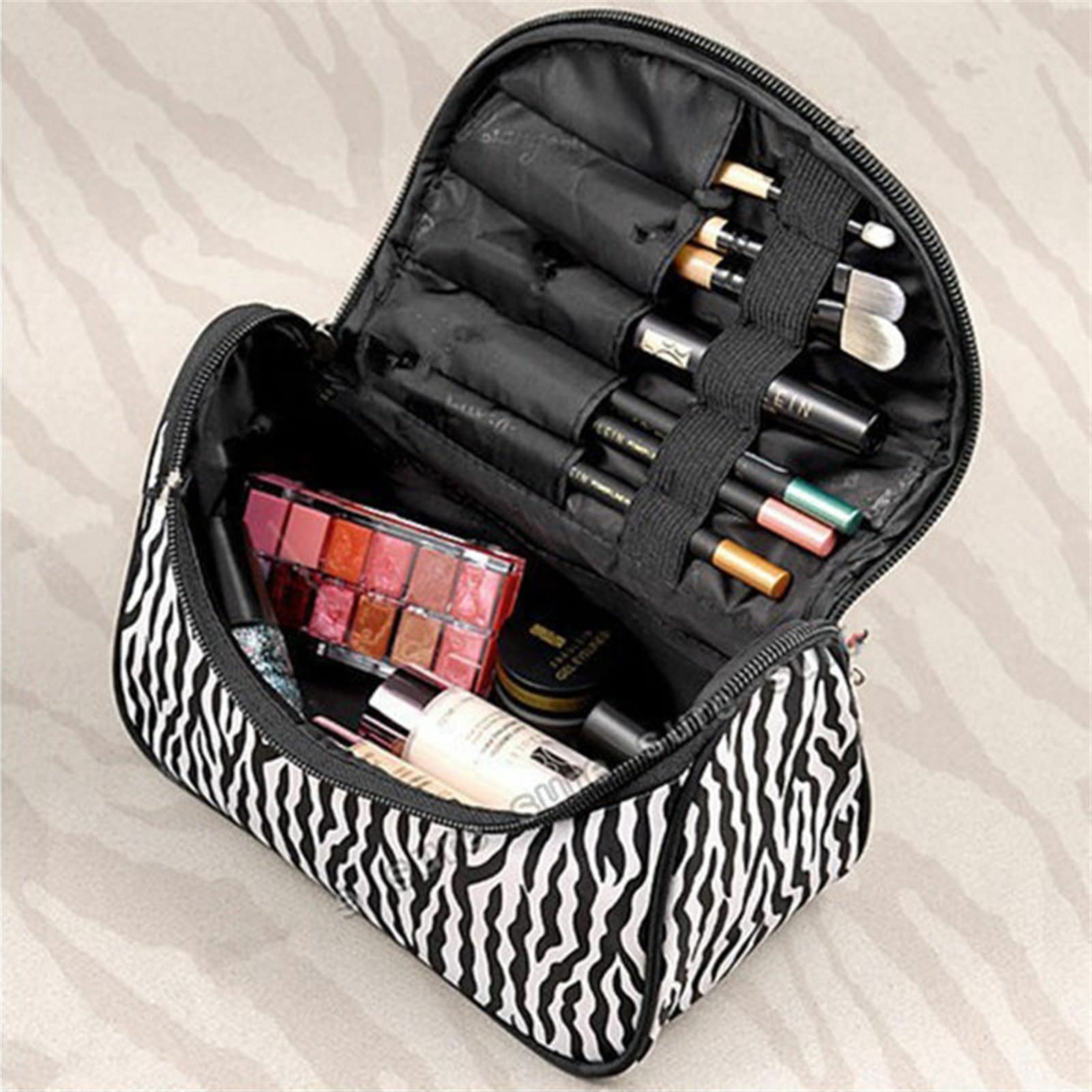 JINGYAN Borse da toilette Women Large Makeup Bag Cosmetic Case Storage Handle Travel Organizer Lady Zebra Striped Bags