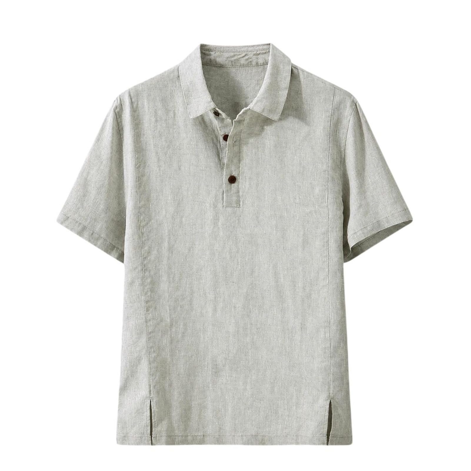 Polo de manga corta para hombre, estilo chino, mezcla de lino, ajuste holgado, duradero, para oficina, viajes, uso diario