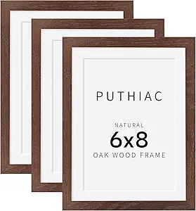 6x8 Oak Wood Picture Frame - Minimalist 6x8 Picture Frame, 6"x8" Frame Wood, Natural Solid Wooden Picture Frames for Wall Art Photo and Prints(3 Pack, Walnut)