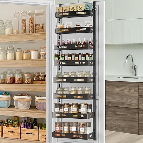 iDeeyu Organizador de despensa de 8 niveles con cestas de almacenamiento ajustables para colgar, estante de especias montado en la pared de metal