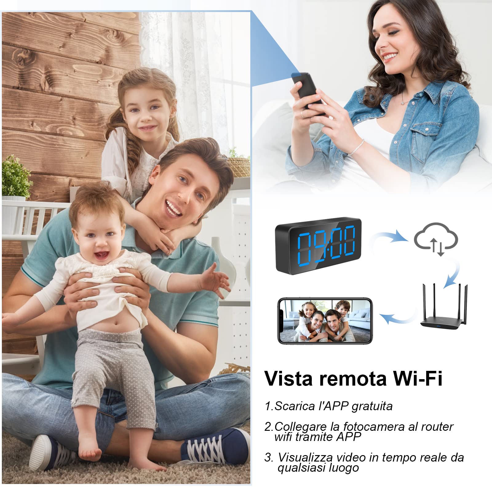 LXMIMI Telecamera Spia WiFi, 2.4G/5Ghz WiFi Telecamera Nascosta Orologio | HD 1080P Mini Telecamera Spia Wifi con Rilevamento del Movimento e Visione Notturna, Supporto Vista Remota