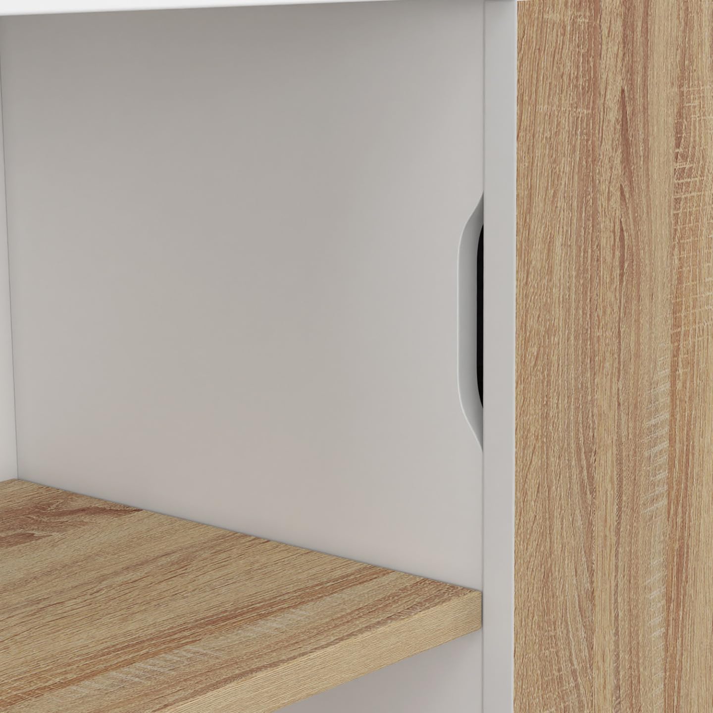 IDMarket - Credenza EASY 70 cm - facile da montare senza attrezzi - 3 ripiani e 1 anta scorrevole reversibile in bianco e legno