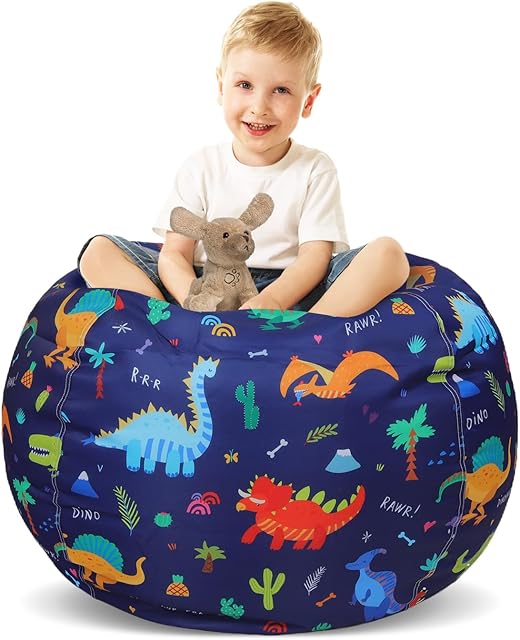 Decalsweet Dinosaur Large Bean Bag Chair for Kids-Cover Only-Stuffed Animal Storage Bean Bag Boys Indoor Outdoor (No Filling),Blue