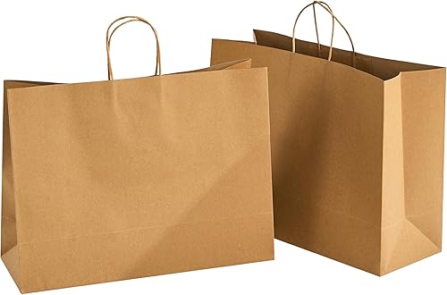 RACETOP Extra Large Brown Gift Paper Bags 100 Pack 16x6x12 in with Handles