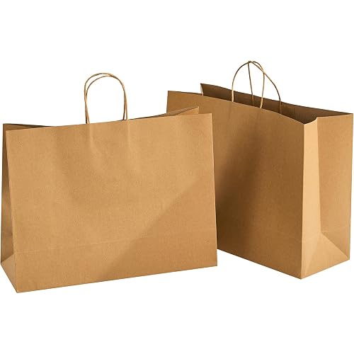 RACETOP Extra Large Brown Gift Paper Bags 100 Pack 16x6x12 in with Handles