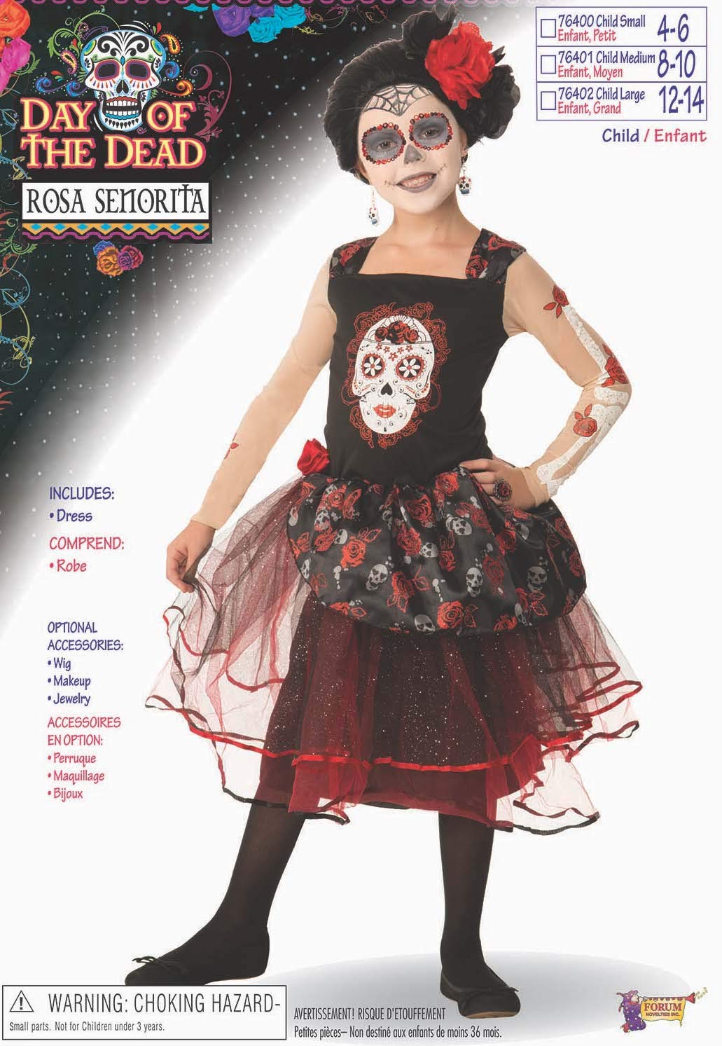 Day Of The Dead Rosa Senorita Costume For Kids - Multicolor, Tutu Dress With Skeleton Sleeves, Small - View #4