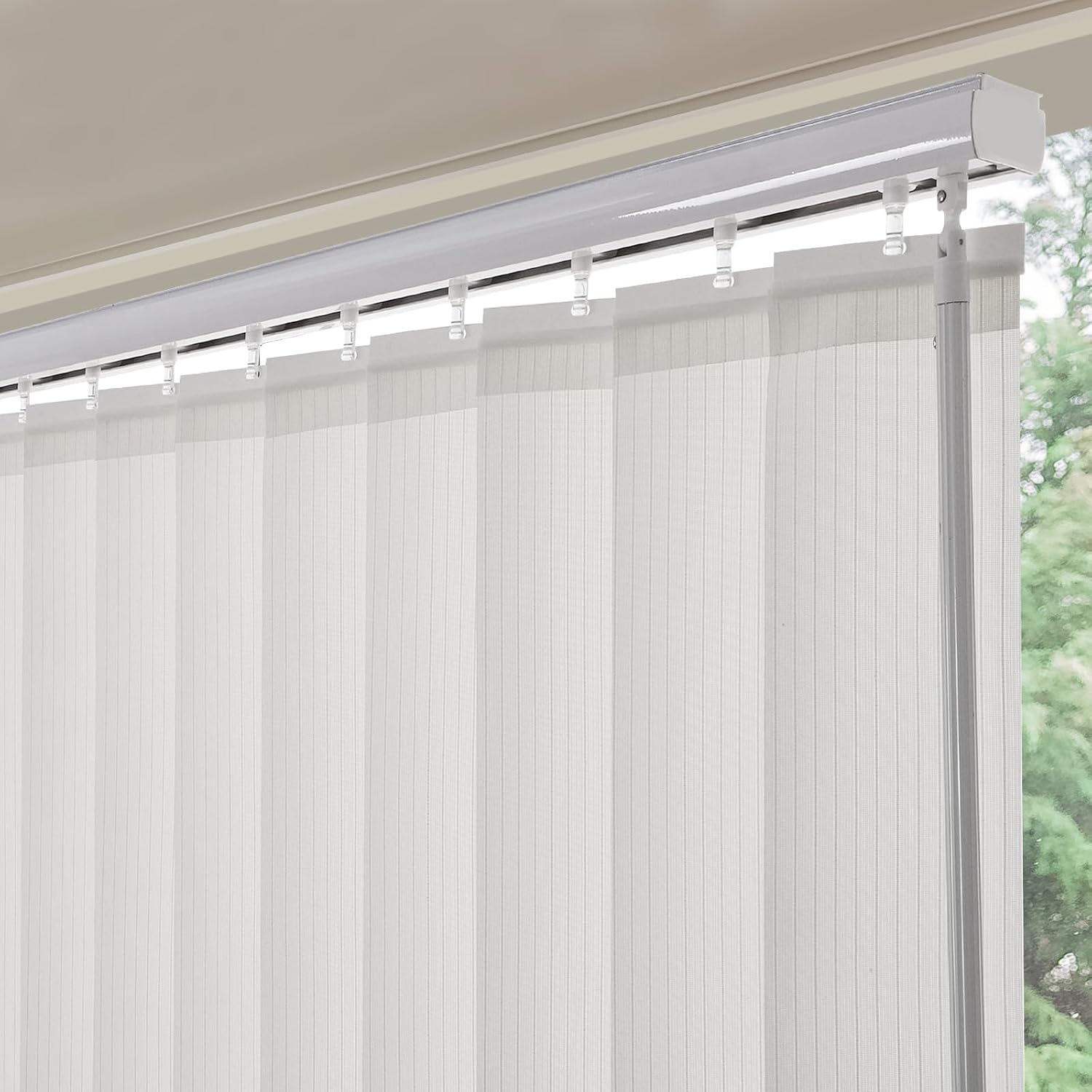 Cordless Custom No Drill Vertical Window Blinds for Home, Room Divider, Sliding Glass Doors, Temporary Wall, Closet Curtain, Privacy and Filter Light, Woven White