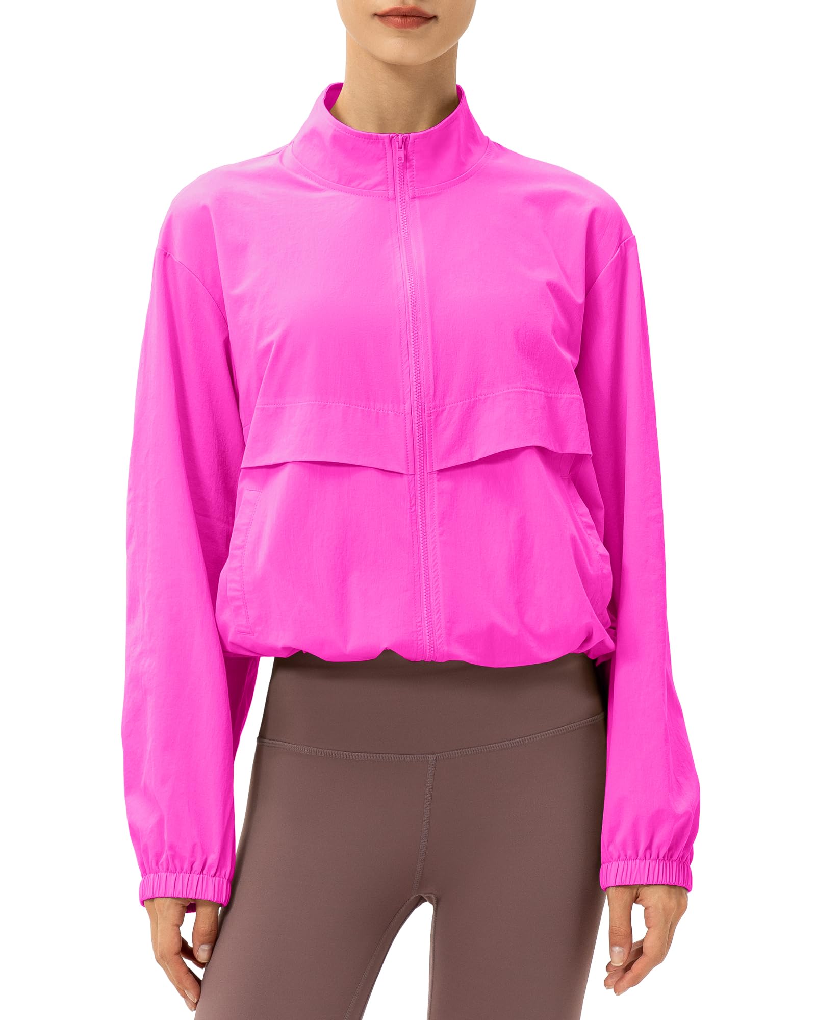 Locachy Women's Lightweight Zip Up Athletic Jacket Stand Collar Windproof Sun Protection Workout Outdoor Jacket Small Rose