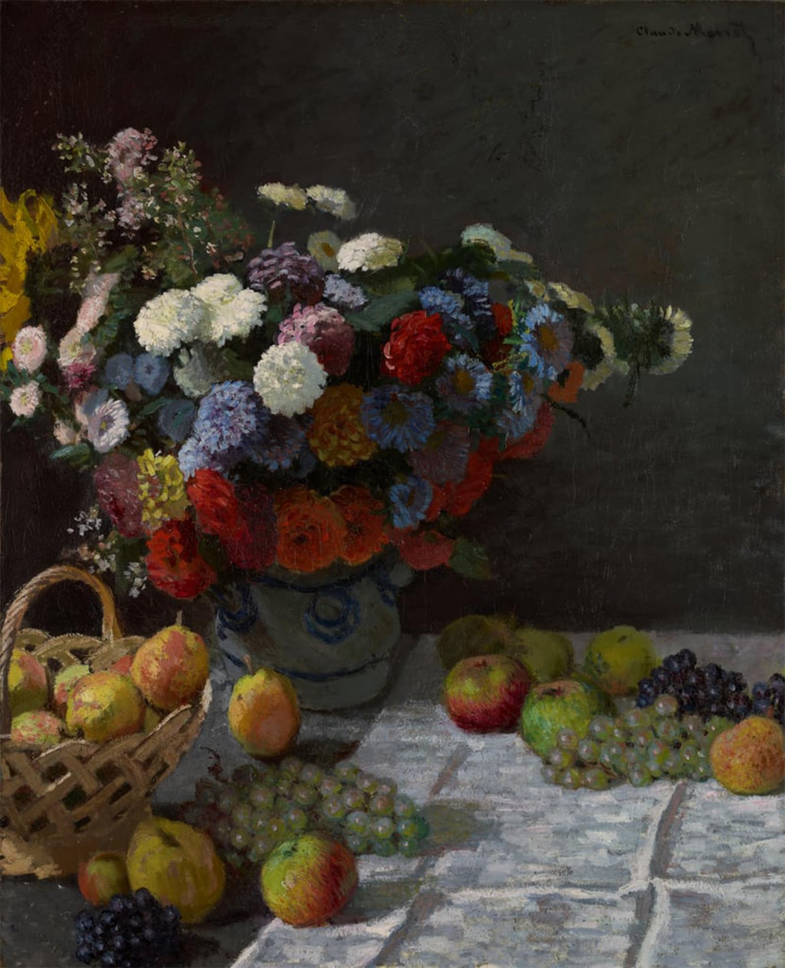 Serendipitp No Frame Vintage Picture Print On Canvas Wall Art Poster Still Life With Flowers And Fruit By Claude Monet Artwork Print Poster For Wall Decor 60X90cm