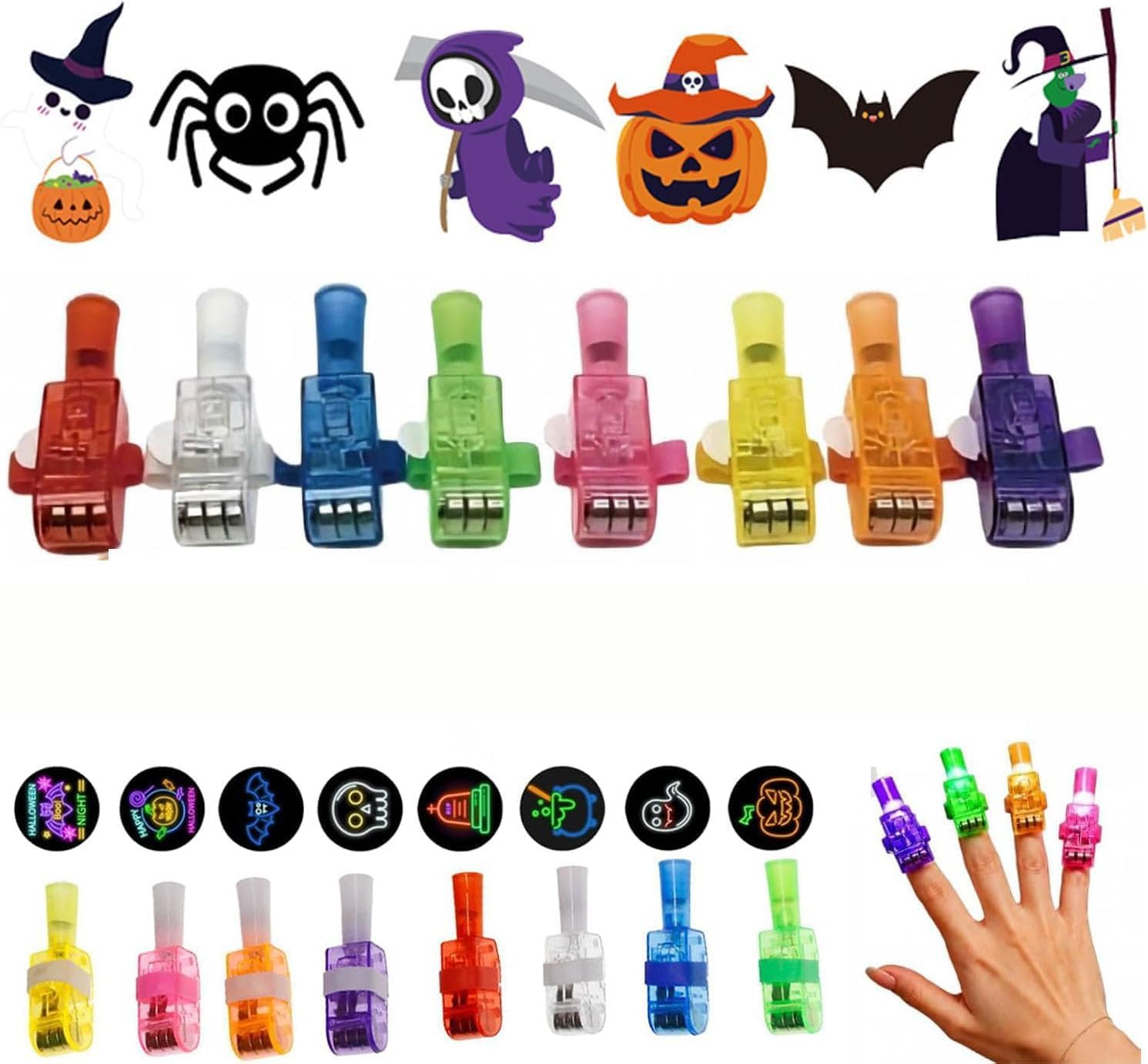 Halloween Finger Projector Lights| Halloween Party Favors, Mini Colorful LED Finger Lights Halloween Projection for Kids (48pcs)
