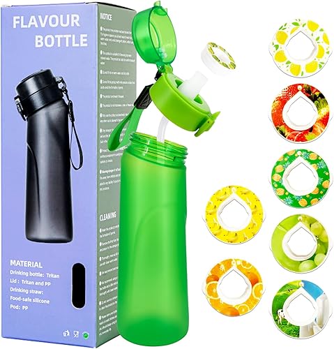 Botella de agua de aire con 7 cápsulas de sabor, juego de iniciación de botella de agua potable de aire de 22.1 onzas líquidas con cápsulas de