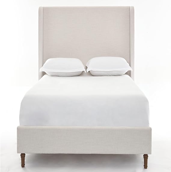 Queen Bed Frame with Tall 54''Headboard,Upholstered Bed Frame with Solid Wood Legs,Textured Canvas Elegant Simplicity Queen Size Platform Bed Frame,Box Spring Required (Ivory2)
