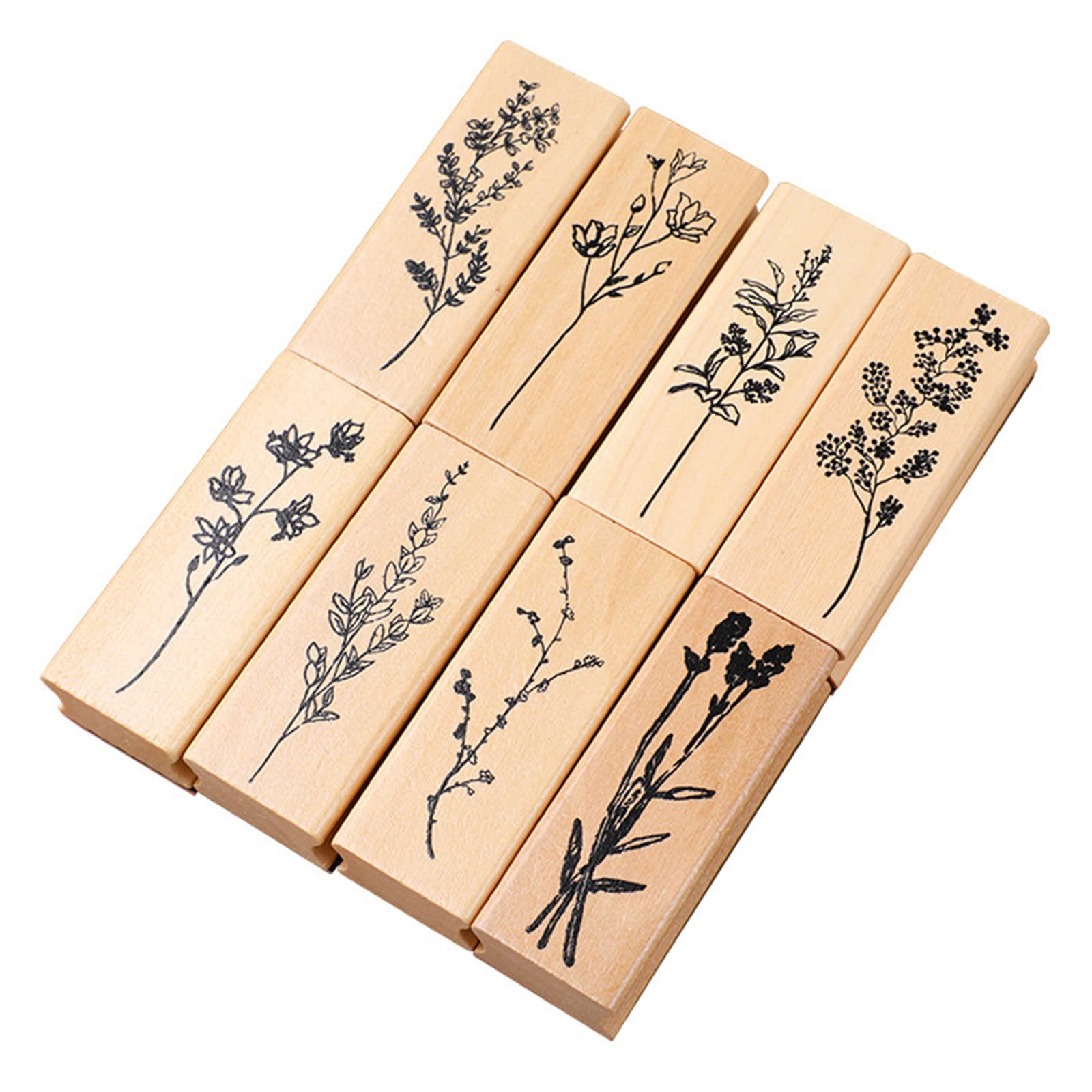 Kalttoy Multicolor 8Pcs Vintage Wooden Stamps Flower Rubber Stamps Scrapbooking Stamper For Card Making Scrapbooking Album Diary Stampers