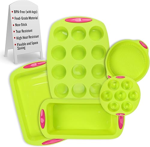 Miniatura 1 de Juego de 5 moldes de silicona para hornear (lima)  Juego de 5 moldes de silicona antiadherentes para hornear  Molde de silicona para magdalenas y