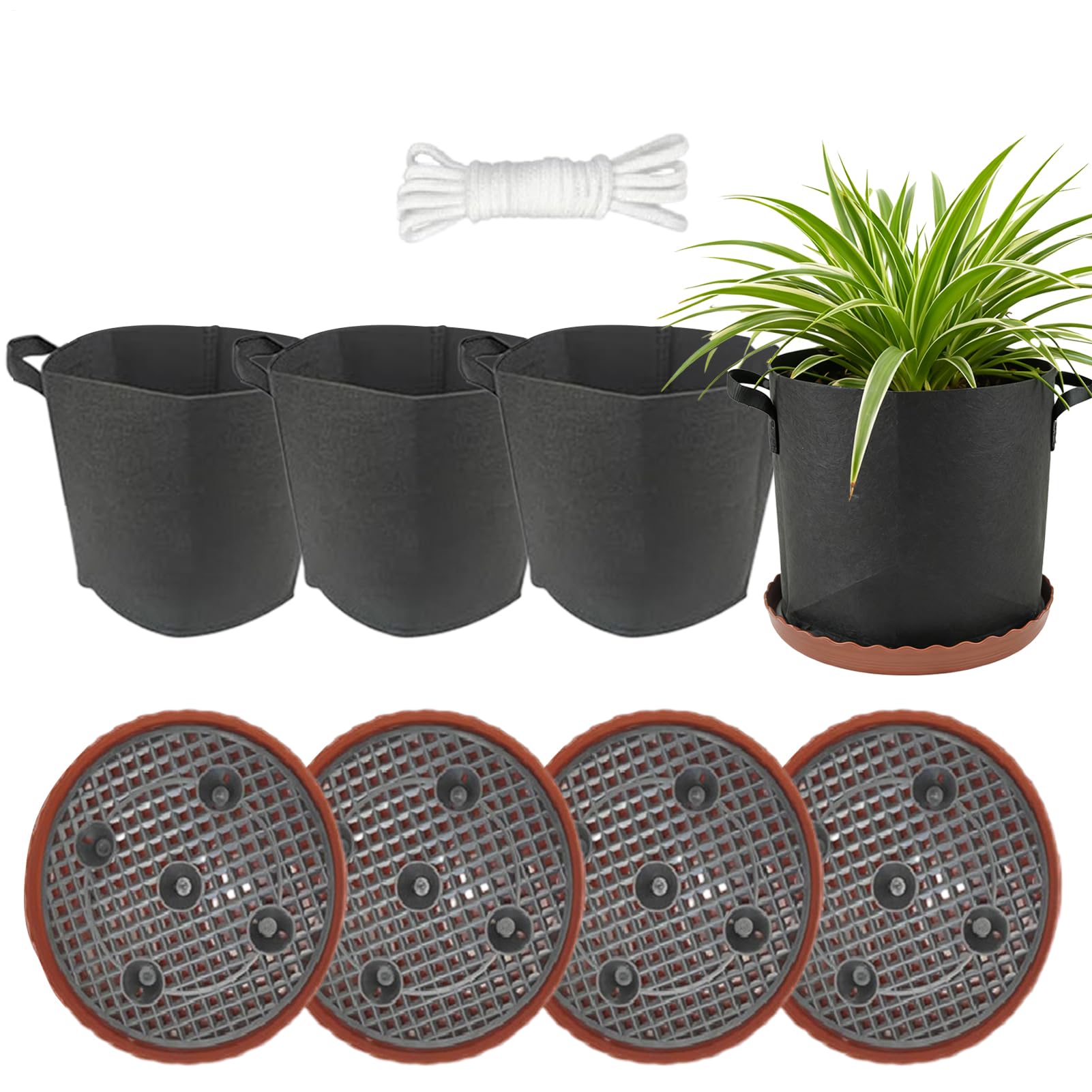 Bolsas De Cultivo Cubo De Plantación De 19 Litros Con Asas | Base Auto-Riego Con Platillo Para Maceta De 32cm Y Cuerda Absorbente Para Jardín, Patío, Champiñones, Flores, Patatas Y