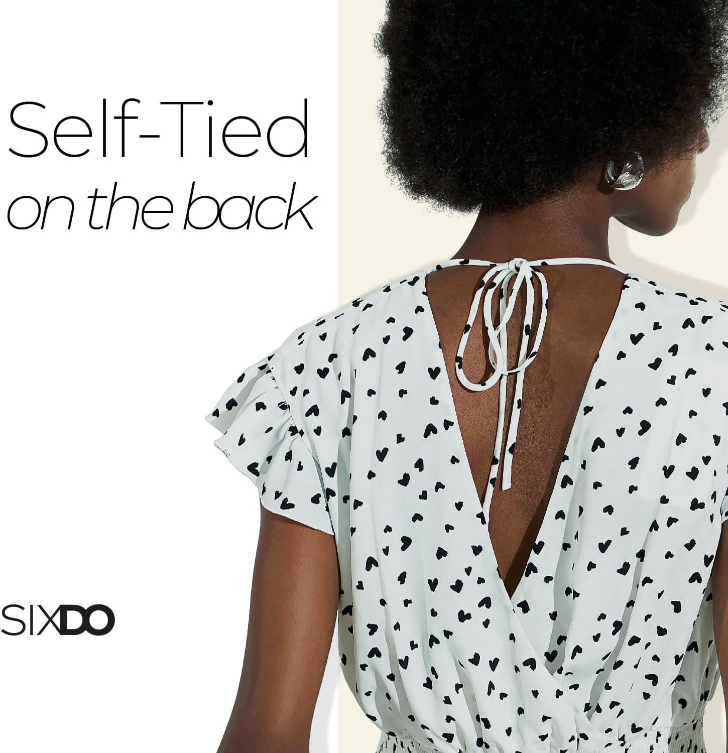 SIXDO Womens 2025 Mini Dresses Floral Ruffle High Neck Short Butterfly Sleeve Flowy Swing Casual Summer Dresses Wear White - Image 3