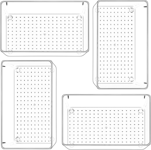 Zollyss 4 Pcs Clear Plastic Drawer Organizer Trays, Versatile Vanity Drawer Storage Bins, Adjustable, Compact, Makeup and ...