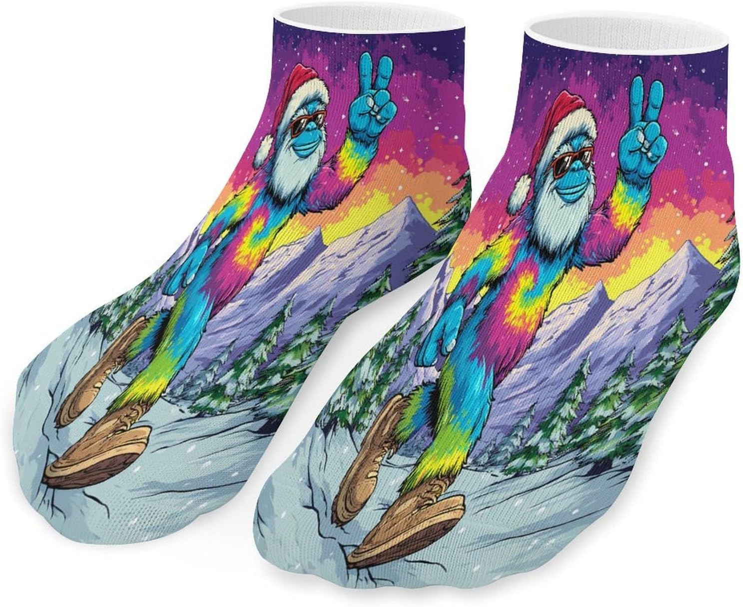 Tie-dyed Bigfoot Sasquatch Socks for Men Women 5 Pairs Ankle Socks