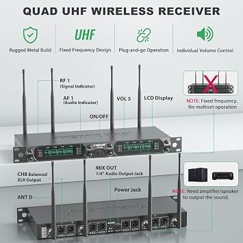Phenyx Pro 8-Ch UHF Fixed Frequency Wireless Microphone System PTU-4000-8H