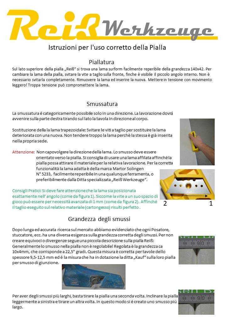 Reiß Rigips strug krawędziowy, do fazowania, do płyt gipsowo-kartonowych i mały strug ręczny