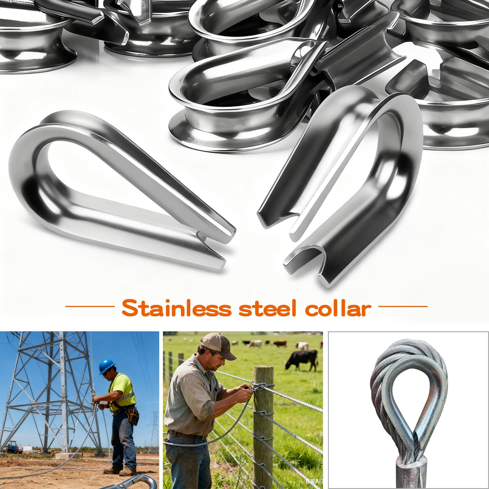30PCS Coudre de Câble en Acier Inoxydable Dé à Coudre Câble Acier, Gréement Marin Résistant à La Corrosion, Boucle Sécurisée pour Applications de Voile et Marin (M10)