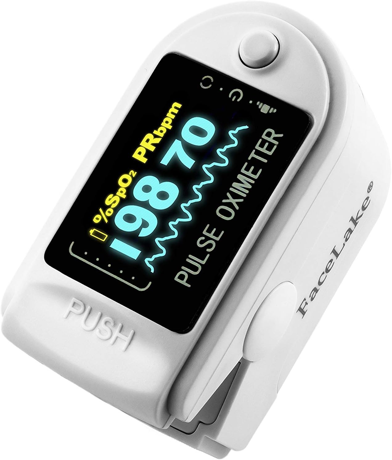Facelake FL-350 Pulse Oximeter with Carrying Case & Batteries & Lanyard, White