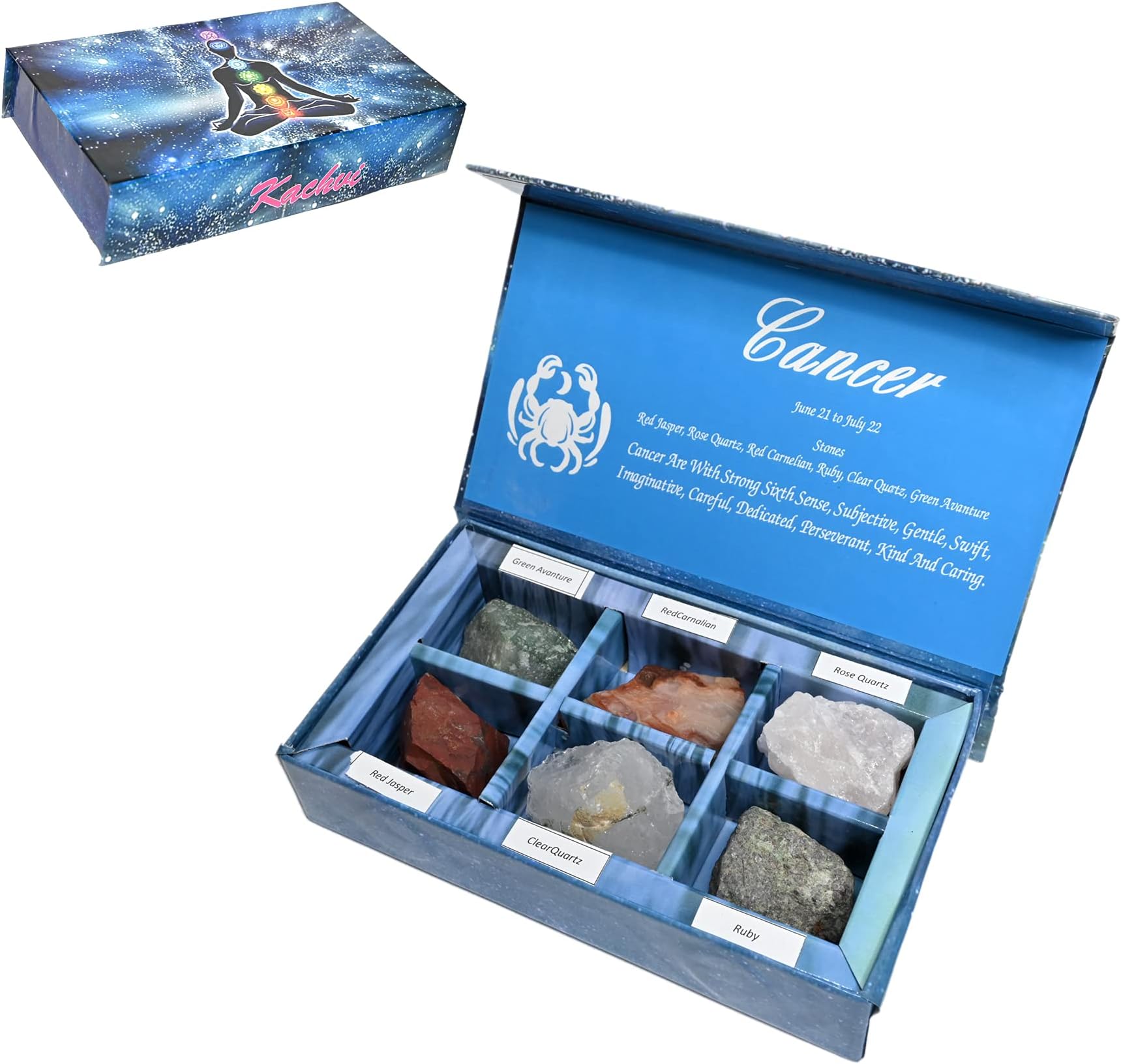 KACHVI Crystals. Healing Crystals. Crystal Gifts-Zodiac Signs Stones to Complement The Birthstones-Natural Healing Crystals with Horoscope Box Set