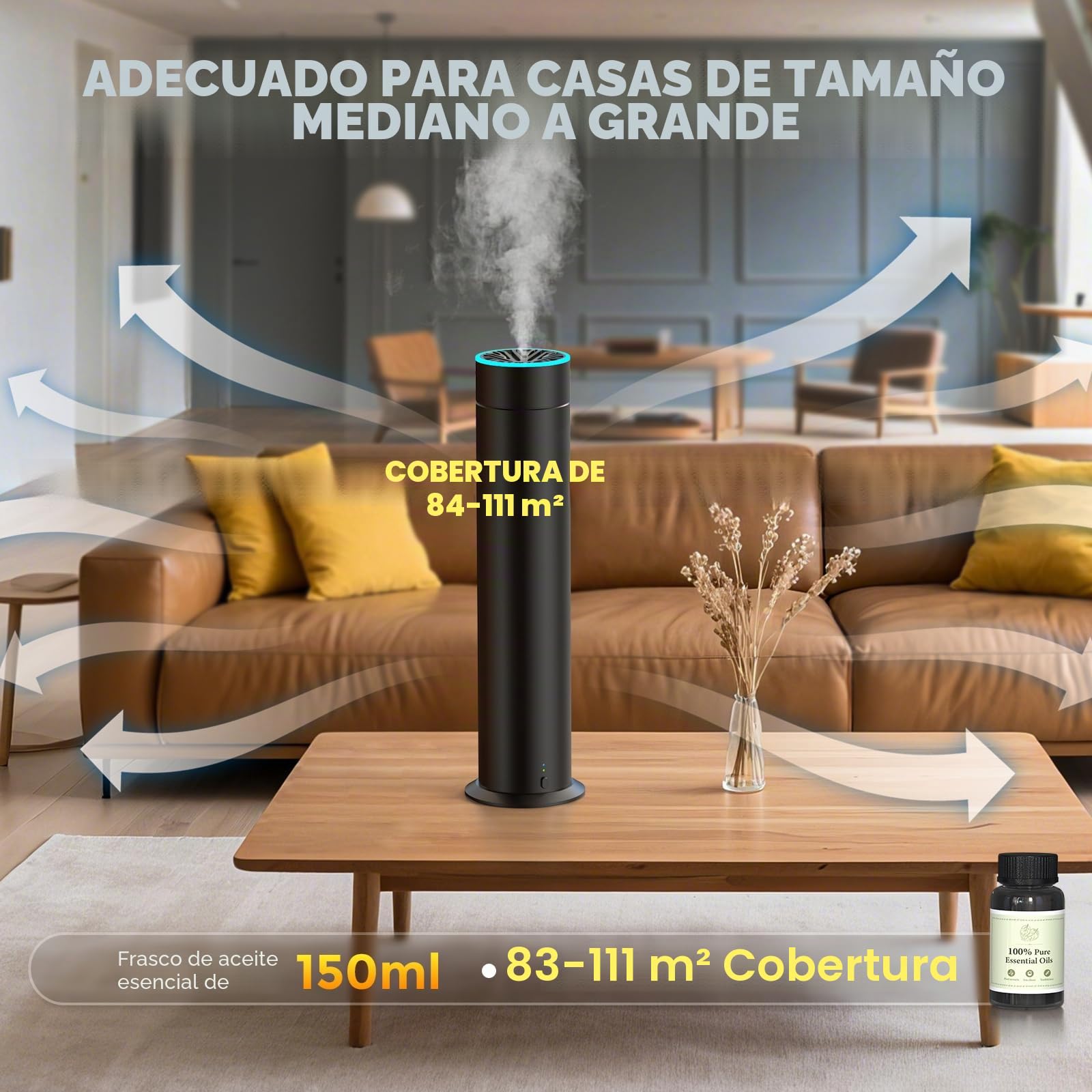 Difusor de Aceites Esenciales Sin Agua, Difusor de Aceites Esenciales 150ml Cubre 1200ft², Cuadrados Con Control Remoto y APP Inteligente Adecuado para el Hogar, Dormitorio, Oficina, Spa, Hotel