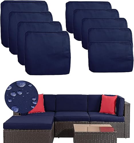 TECOSARA Fundas de cojín de patio para juegos de muebles de patio de 5 piezas, 9 fundas de cojín para sofá modular de ratán al aire libre, fundas de