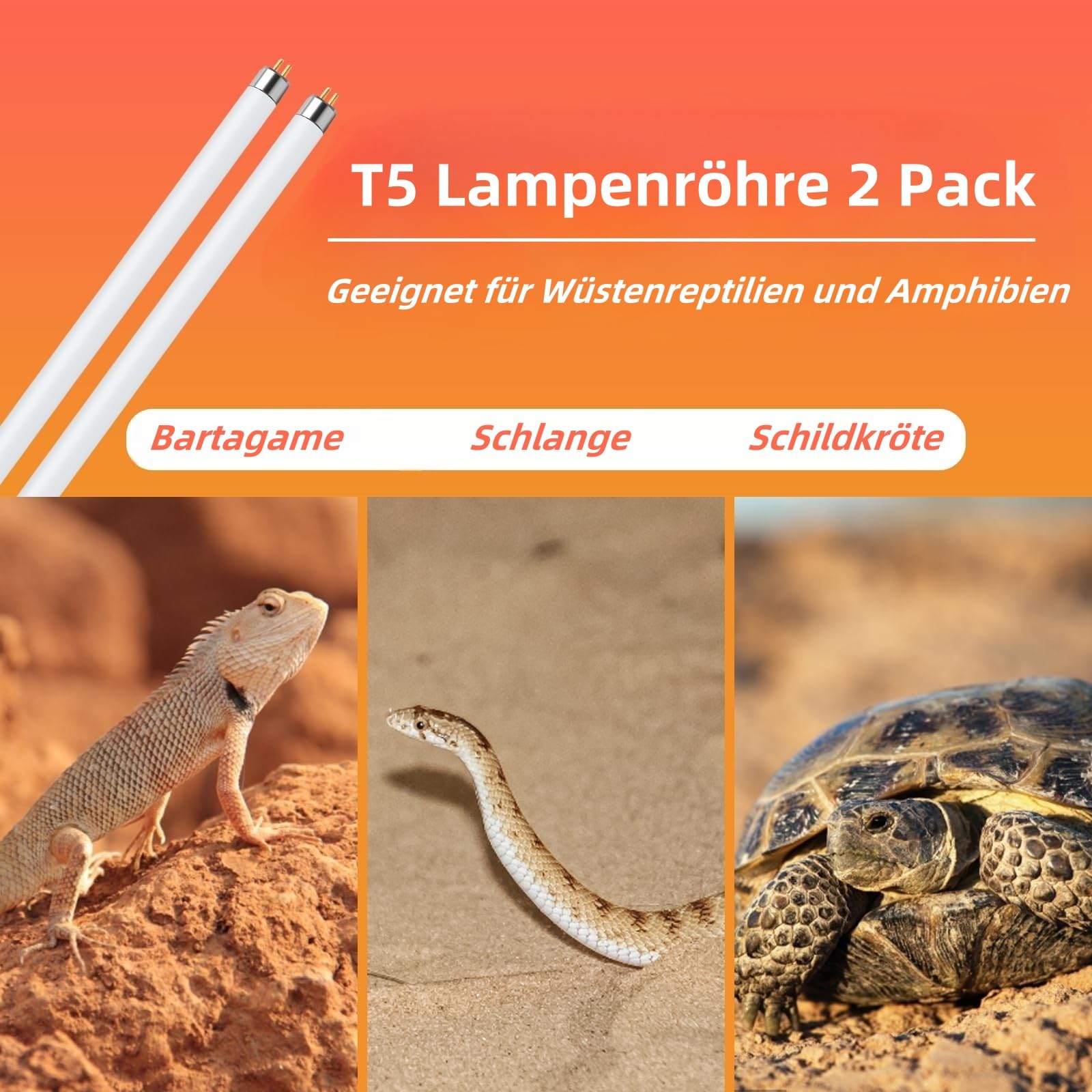 UVB Lampe Terrarium T5 UVA UVB Reptilien 39W 2er-Pack Leuchtstoffröhre 86cm 10.0