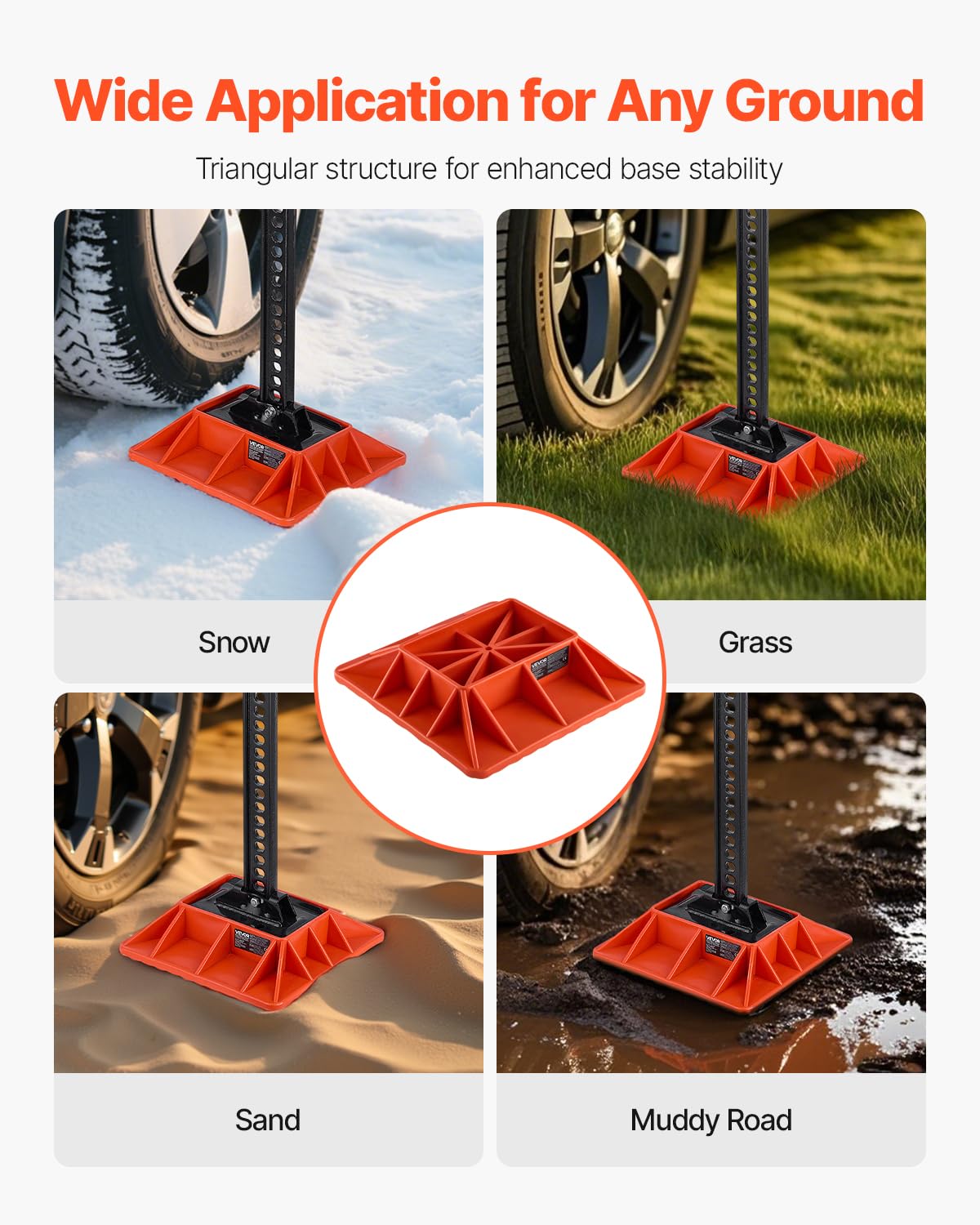 VEVOR Embase de Cric Tout Terrain Hi-Lift avec Support de Poignée, Base de Cric à Crémaillère 29,5x29,5 cm, avec Capacité de 3,18 T, pour la Plupart des Crics Agricoles avec Base 18,5x12 cm, Rouge