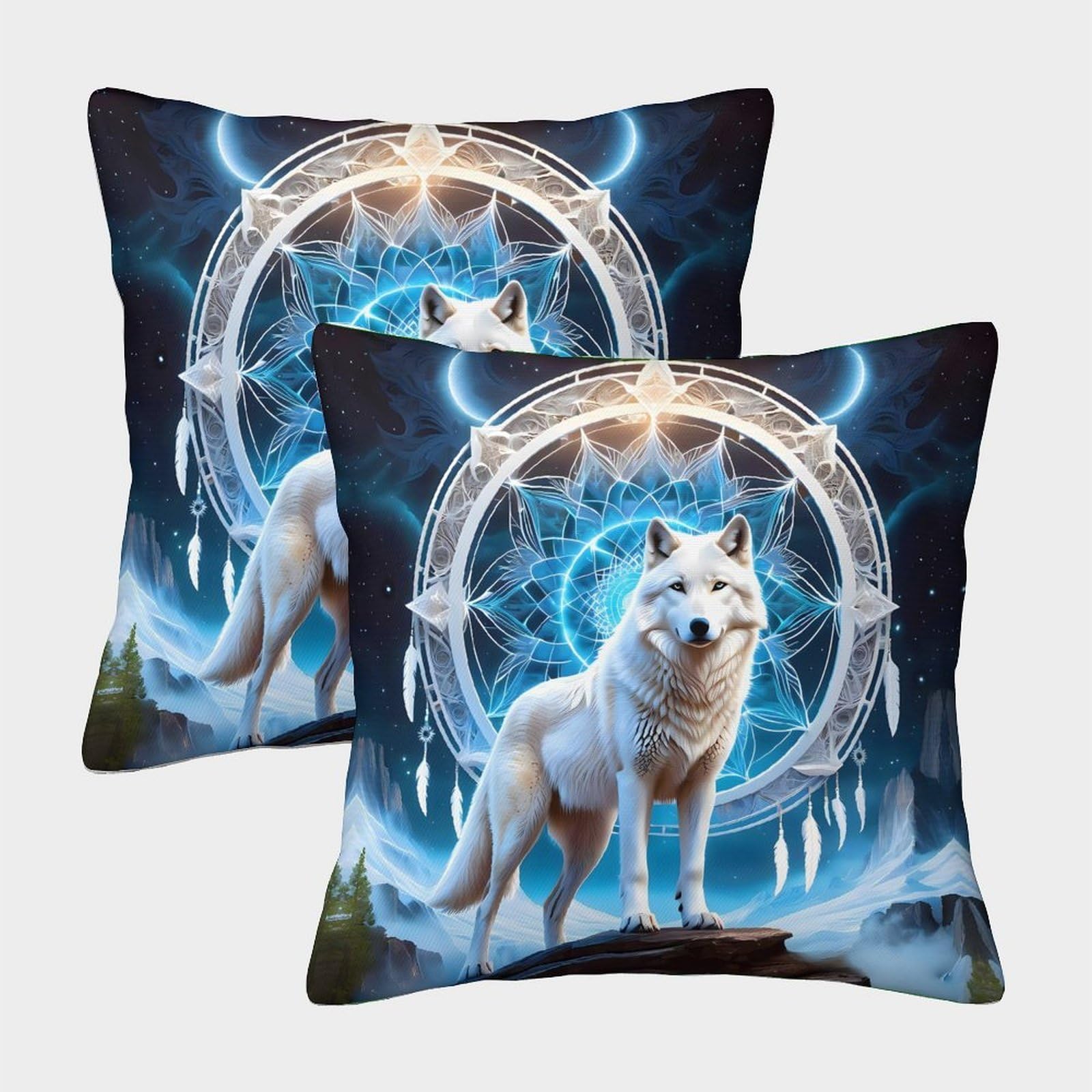 QFVANSIYO Dreamcatcher Wolf 3D Printed Microfiber Pillowcase Bedroom Decor Wolf Pillow Cover Soft Breathable 50x50cm
