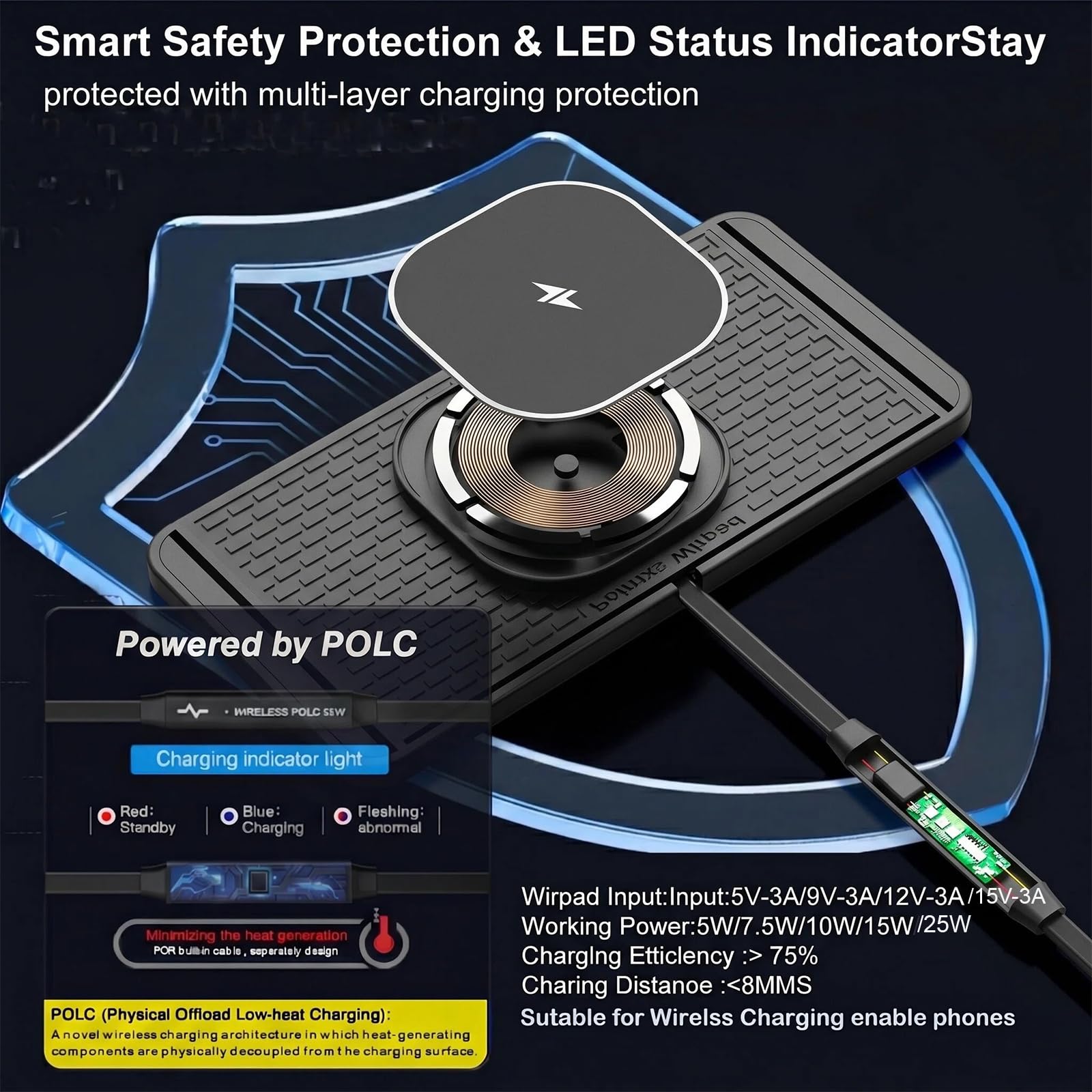 POLMXS Cargador inalámbrico magnético de 25 W, almohadilla de carga rápida para teléfono móvil, compatible con iPhone 17/16 (25 W)/15/14/13/12 (7,5 W) (P21MAG)
