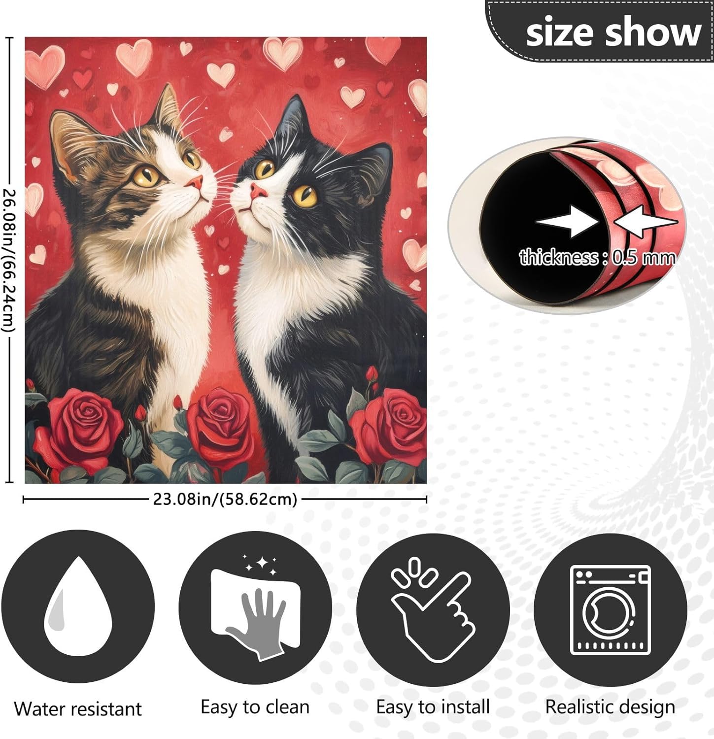 Valentine's Day Cat Dishwasher Magnet Cover, 23x26 Inch Decorative Front Dishwasher Cover Sticker, Home Decoration for Kitchen Appliances