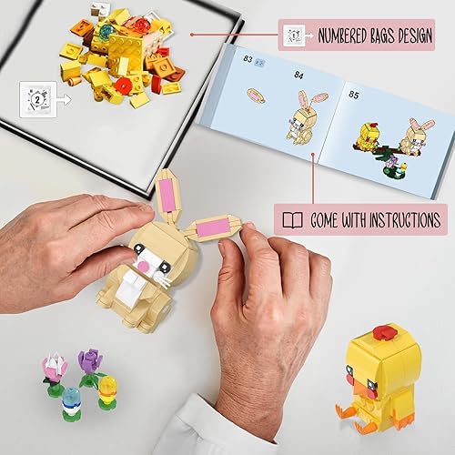 Miniatura 3 de Nubee Juego de construcción de conejito de Pascua y pollito, lindo conejo de pollo sentado en la sierra transparente, perfecto para cesta de Pascua,
