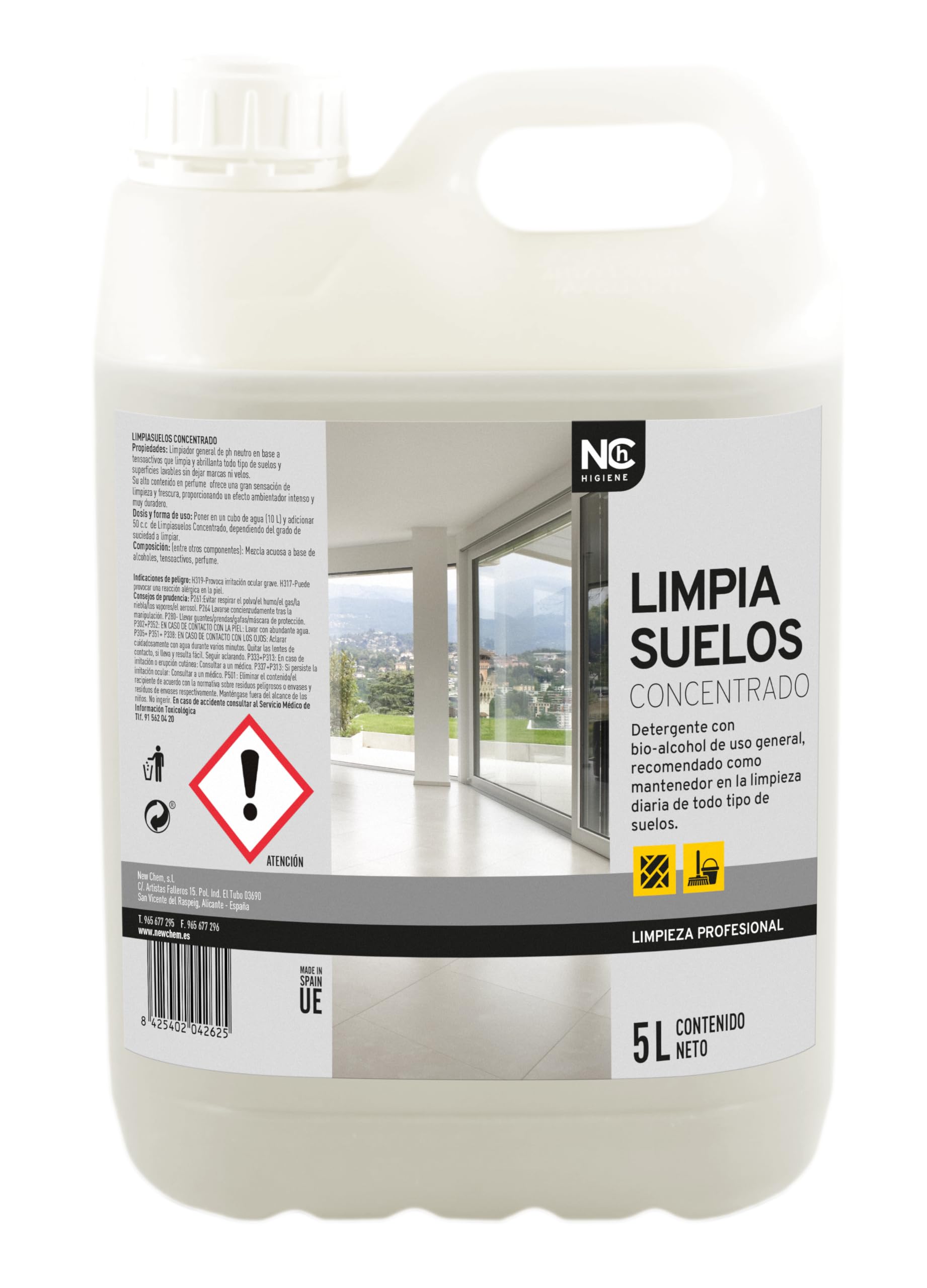 ACESA - Fregasuelos Concentrado Bac Benzal-Clean con AMONIOS CUATERNARIOS de uso Profesional y Doméstico. Para todo tipo de Superficies. Formato industrial 5 Litros.