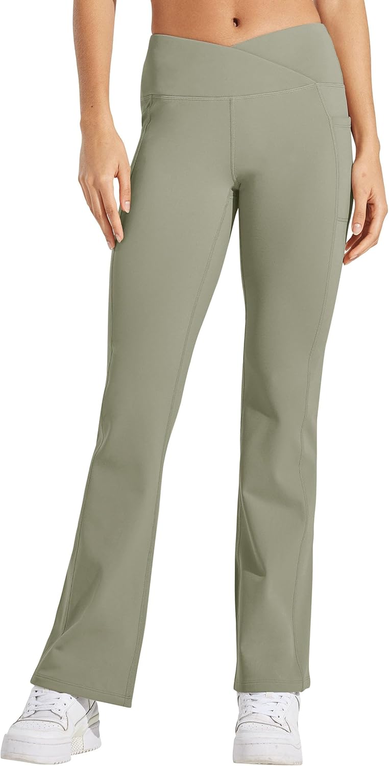 Willit Women's Fleece Lined Pants Yoga Crossover Leggings Bootcut Thermal Winter Pants Flare Leggings Water Resistant - Image 4