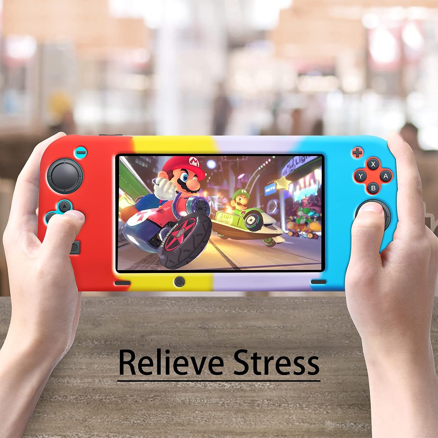 for Switch Case,Fidget Pop Bubble Case Colourful Soft Silicone Protective Cover Anti-Scratch Compatible with Nintendo Switch 6.2-Blue Purple Yellow Red